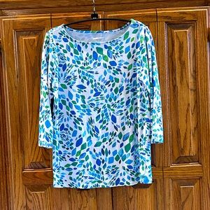 Appleseed Casual Blue Green Leaf Print Top